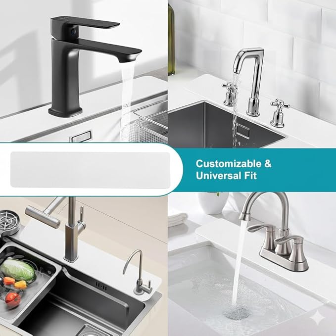 Customizable Faucet Mat for Kitchen Sink: 30"Lx5.5"W Long Absorbent Edge Protector & Splash Guard for Large Double bowl Sink- Cut to Fit 2, 3, 4 Holes Faucet & Irregular Sink with Soap Dispenser