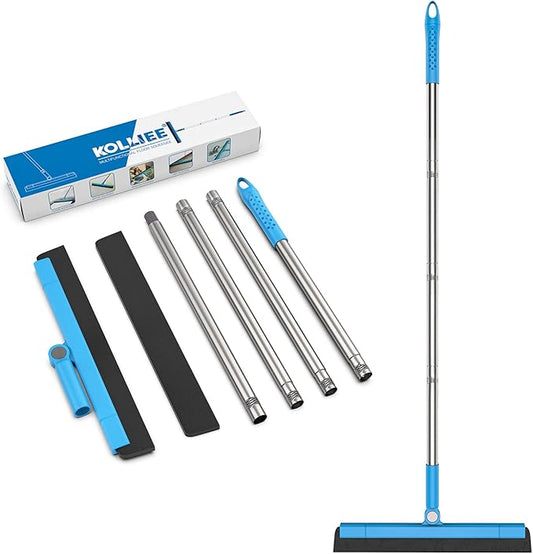 KOLLIEE Floor Squeegee Adjustable 59'' Long Handle Professional Floor Squeegee with Hook Water Squeegee Foam Blade for Concrete Floor Tile Pet Hair Floor Wiper