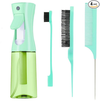 Hair Brush Set with Continuous Spray Bottle，Slick Back Hair Brush Back Brushing, Combing, Slicking Hair (green)