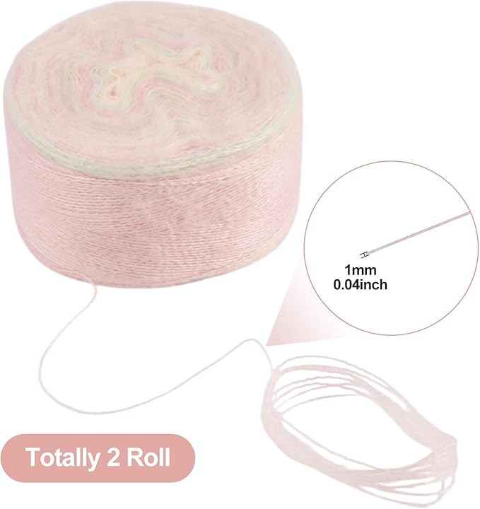 2 Roll Mohair Wool Yarn Soft for Crocheting Knitting Hand Washable Long Wool Yarn DIY Scarf Crochet Thread for Clothes Hats Sweater Scarf Craft Projects (Misty Rose)