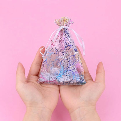 100pcs 5x7 inches Gift Wrap Bags Mixed Color Coralline, Organza Sheer Satin Ribbon Fabric, Drawstring Pouches for Baby Shower Favor, Party Wedding Favors Decoration, Candy, Christmas Ornament,Beach