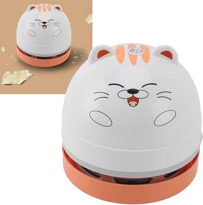aqxreight Cute Cartoon Desktop Vacuum Desktop Cleaner with Vacuum Nozzle Cleaning Brush Portable Mini Table Dust Cleaner for Cleaning Dust Crumbs Computer Car (Cat)