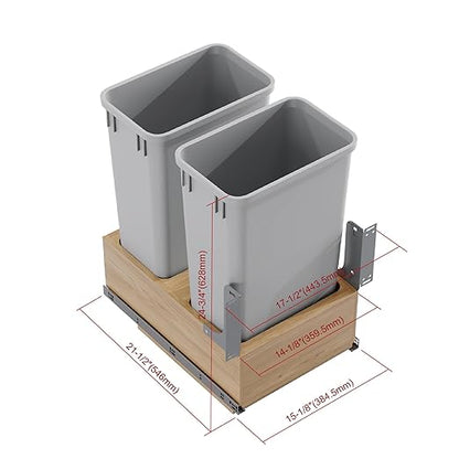 Dowell Double 50Qt Undermount Trash Pull-Out Waste Container with Full Extension Soft-Close Slides, Bottom Mounted, Face Frame/Frameless Min. Cabinet Opening: 15-1/2 Inch Wide-4008 0218 50