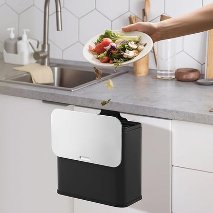 GarveeHome 1.3 gal/5L Countertop Compost Bin with Lid, Hanging Small Trash Can with Odor Control Charcoal Filter ＆ Bucket Under Sink for Kitchen, Hanging/Wall Mounted/Standing Food Waste Bin, Black