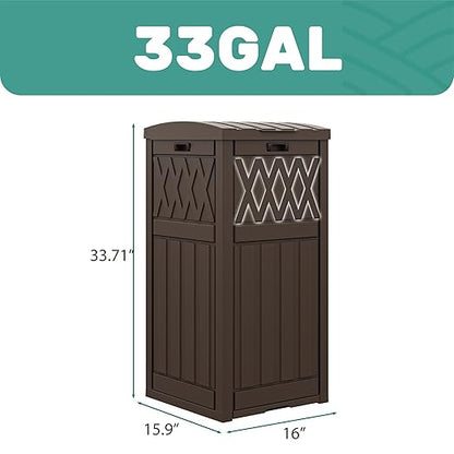 YITAHOME Outdoor Trash Bin with Layered Lid & Drip Tray 33 Gallon, Resilient Waterproof Garbage Can for Kitchen, Patio, Deck, Backyard, Dark Brown