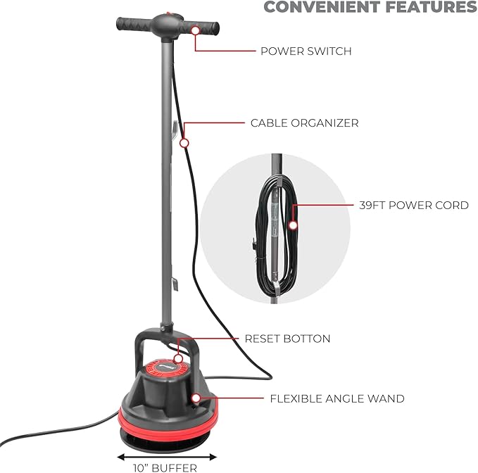 XtremepowerUS 10" Heavy Duty Commercial Pad Polisher Orbiter Hard Floor Buff Cleaner Machine, Wide Cleaning Path Floor Cleaning, 39ft Cord