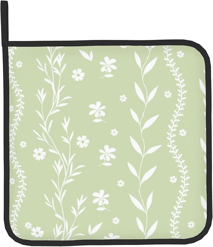 Sage Green Oven Mitt Pot Holder Set Floral BBQ Cooking Gloves Farmhouse Botanical Baking Grilling Kitchen Gifts for Spring Summer
