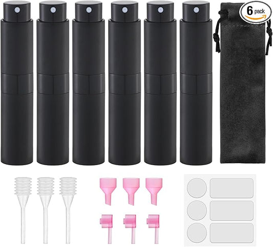 Lulupack Travel Perfume Bottle Refillable - Cologne Spray Atomizer Mini - Small Travel Size Empty Sprayer for Refill Sample Container - Portable Fragrance Decant Dispenser for Women Men 8ml 6PCS Black