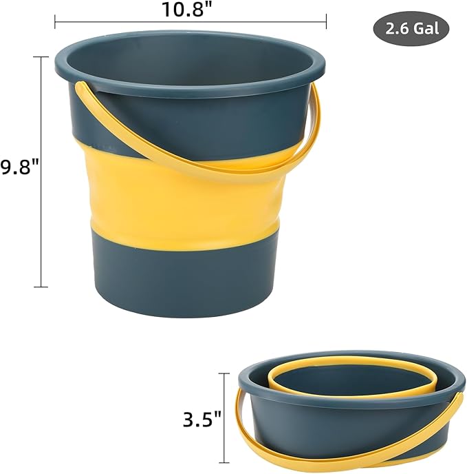 Noamus 3 Pack 2.6 Gallon Collapsible Plastic Bucket, 10L Foldable Round Tub with Handle, Folding Portable Fishing Water Pail, Space Saving Outdoor Waterpot for Garden Camping Car Mop Cleaning Beach