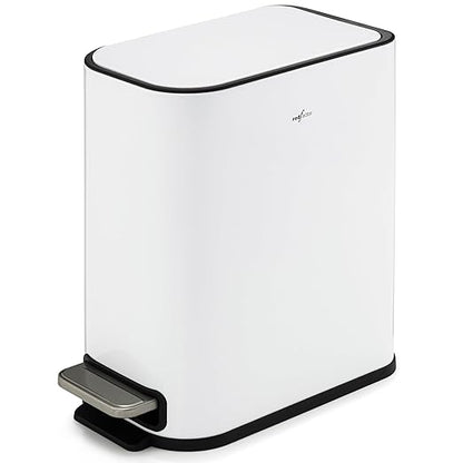 RED FACTOR Slim Small 1.3 Gallon Stainless Steel Pedal Trash Can with Soft Close Lid for Narrow Spaces – Wastebasket Bin with Removable Inner Bucket