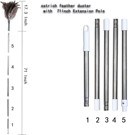 Midoneat Gray Ostrich Feather Duster with 71 Inch Extendable Pole, Microfiber Duster for Home Cleaning