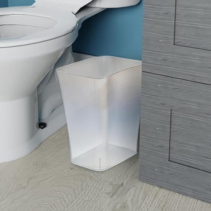 CLOROX Textura Slim Trash Can - 3.1 Gallon Small Waste Basket for Narrow Spaces - Skinny Plastic Garbage Bin for Bathroom, Bedroom, or Office, Clear Frost (Pack of 5)