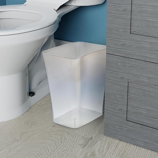 Clorox Textura Slim Trash Can - 3.1 Gallon Small Waste Basket for Narrow Spaces - Skinny Plastic Garbage Bin for Bathroom, Bedroom, or Office, Clear Frost
