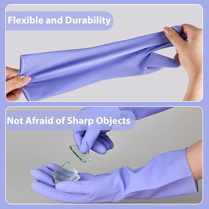 Rubber gloves for dishwashing 4 Pairs, Kitchen gloves for dish cleaning gloves, Reusable (Large, Colorful)