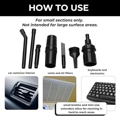 8-Piece Universal Micro Shop Vacuum Kit - Flexible and Multi-Purpose Vacuum Attachments - Crevice Tool, Brush, Nozzle, and Extension Wands, Ideal Shop Vac Attachment Replacement