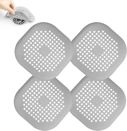 4 Pieces Drain Covers Hair Stopper for Shower Drain Bathtub Stopper Home Drain Protectors with Sucker Water Trap Sink Cover for Bathroom Bathtub and Kitchen (2 Gray+2 Gray)