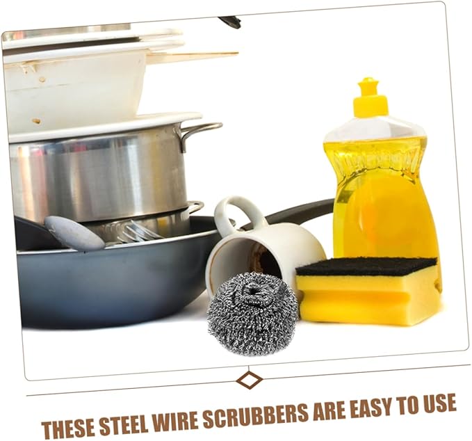 KICHOUSE 12 Pcs Kitchen Steel Scrubbers Durable Metal Cleaning Balls for Dishes Pots and Pans Exceptional Performance for Tough Grease and Grime Removal