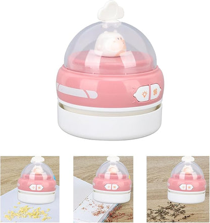 Desktop Vacuum Cleaner, Handheld Mini USB Cute Animal Cartoon Cleaner, Table Dust Sweeper Brush with Night Light, for Pencil Eraser Shavings Keyboards Office Accessory (Pink)