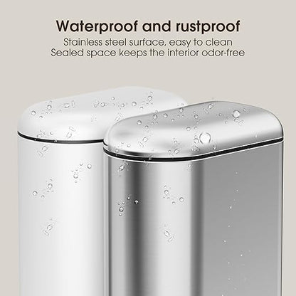 CEROELDA Small Bathroom Trash Can with Lid Soft Close, 5L/1.3 Gallon Stainless Steel Slim Garbage Can, Metal Waste Basket with Step Pedal, for Office, Bedroom, Toilet, Dorm Room (Silver, 1.3 Gallon)