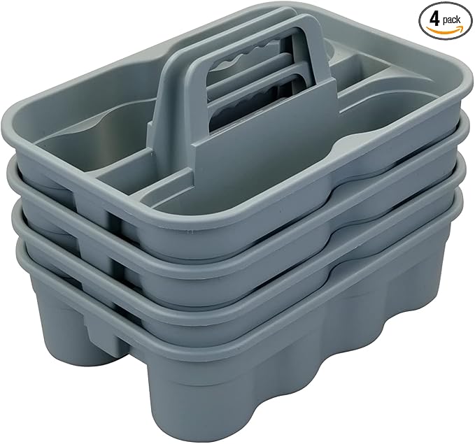 Teyyvn 4 Pack Carry Caddy, Plastic Cleaning Caddy with Handle, Gray