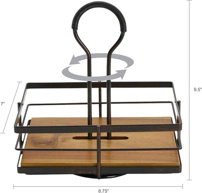 Gourmet Basics by Mikasa Nova Acacia Wood Rotating Condiment Caddy, 8.75 Inch, Black,5270309 (Pack of 4)