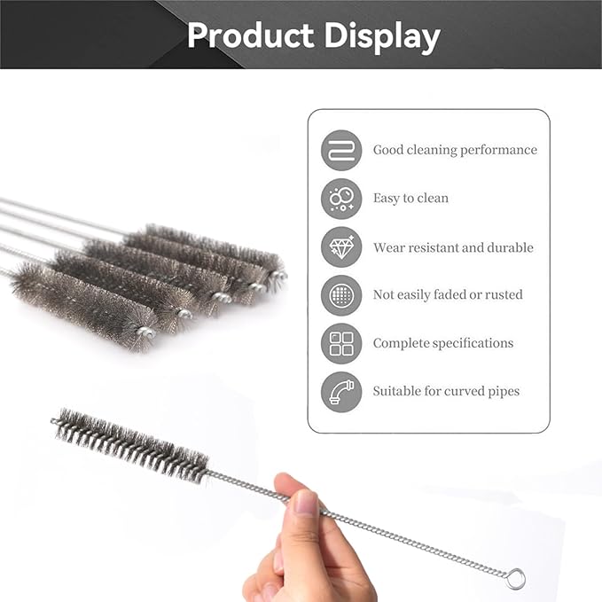 12 Inch Pipe Cleaning Brush Set with Stainless Steel Bristles, Steel Wire Tube Brush Kit for Auto Parts Polishing, Machining, Bottles, Tubes, Etc.（20mm-5pcs）