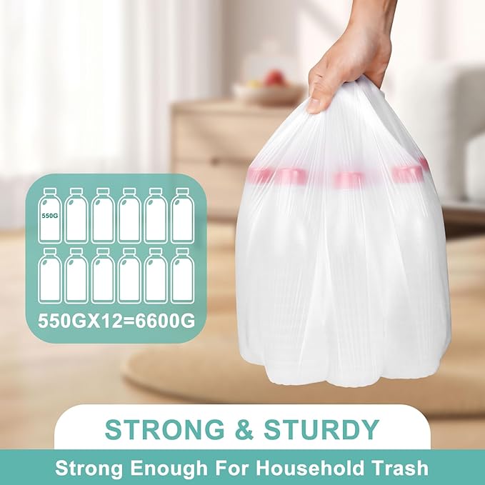112 Count-4 Gallon Trash Bag, White Trash Bags, Bathroom Trash Bags Small Garbage Bags for Bathroom Can,White 4 Gal Small Trash Can Liners(7 Rolls,Upgrade)