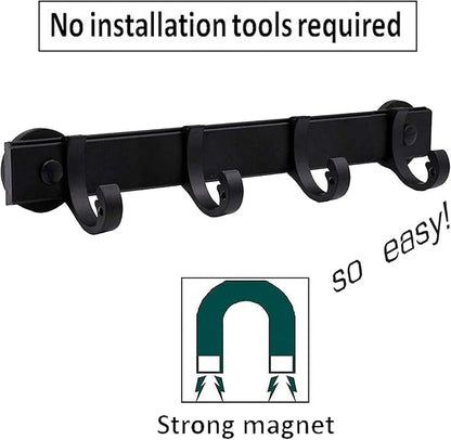 AUXPhome Magnetic BBQ Tool Rack, Universal Fridge Organizer Grill Cutlery Holder Towel Hanger - 4 Adjustable Rail Hooks Storage for Hanging Kitchen Utensils Tongs,Oven mitt,whisks,Hand Towel, etc.