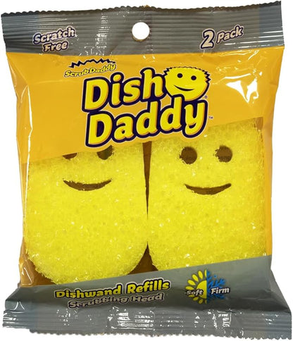 Scrub Daddy Dish Daddy Dish Wand & Refill Heads, Soap Dispensing Dish Brush, Texture Changing Washing Up Sponge With Liquid Handle, Dish Sponge with Built-in Scraper & Scrubbing Head, Drip stand, Blue