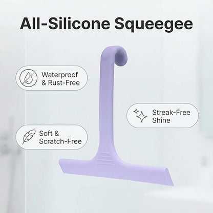 Silicone Shower Squeegee - All-in-One Design with Built-in Hook, 10 Inch Streak-Free Bathroom and car Cleaner for Glass Doors, Mirrors, Windows, Tiles Purple