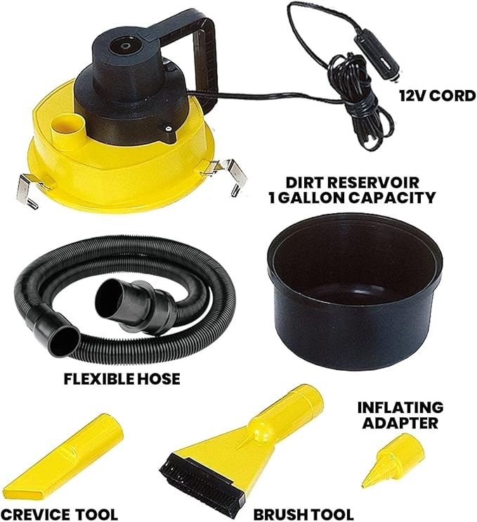 Koolatron 12 Volt Wet/Dry Canister Vacuum Cleaner - Handheld Car Cleaner with Attachments & Heavy Duty Suction, Compact and Portable Design, Ideal for Cleaning Vehicle, Truck, Carpet, Floor Etc