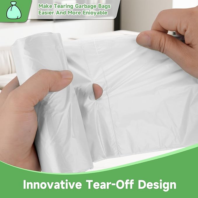 1.6 Gallon Trash Bags for Bathroom - Heihaily Unscented Small Biodegradable Garbage Bags Bulk White Disposable Compostable Waste Basket Liners for Kitchen Office and Car (5 Rolls, 100 Count)