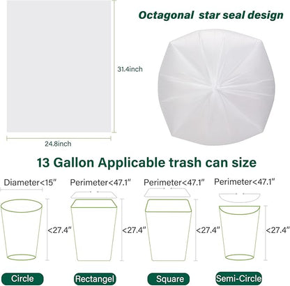 Inwaysin Ultra Thick & Strong Biodegradable Trash Bags - 85 Counts, 13 Gallon - Unscented, Easy Tear for Kitchen, Bedroom, Office