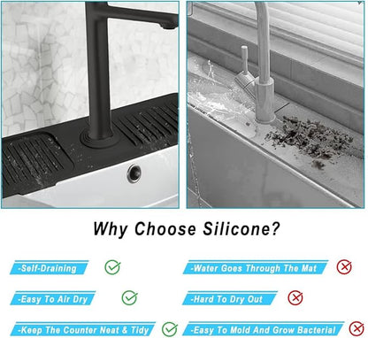 Sink Splash Guard, Silicone Sink Faucet Mat Sink Accessories Faucet Absorbent Mat for Kitchen, Bathroom, Sink Sponge Holder (Black)
