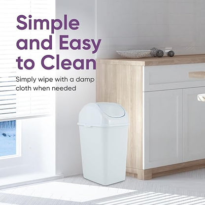 Superio Kitchen Trash Can with Swing Top Lid 9 Gallon Slim Waste Bin 37 Qt Sturdy Plastic Garbage Can Medium Recycling Bin for Office, Bathroom, Under Counter, Dorm, Bedroom (White)