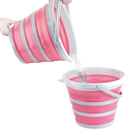 Collapsible Bucket 10L 2.6 Gallon Cleaning Bucket Mop Bucket Folding Foldable Portable Small Plastic Water Supplies for Outdoor Garden Camping Fishing Car Wash Space Saving Pink