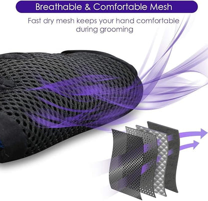 DELOMO Pet Hair Remover Glove - Gentle Pet Grooming Glove Brush - Deshedding Glove - Massage Mitt with Enhanced Five Finger Design - Perfect for Dogs & Cats with Long & Short Fur - 1 Pack, Purple