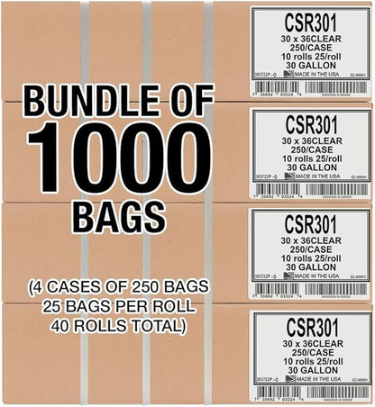 Aluf Plastics 20-30 Gallon Clear Trash Bags - (Huge 1000 Pack) - 30" x 36" - 1.2 MIL (Equivalent) - Heavy Duty Industrial Liners Clear Garbage Bags for Recycling, Contractors, Storage, Outdoor