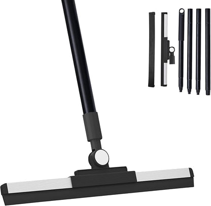 Floor Squeegee Broom - 52" Long Handle Rubber Scrubber for Bathroom, Tile, Shower, Glass, Pet Hair, Hardwood Floor - Adjustable Long Handle, Water Wiper with Replacement Blade (Black)