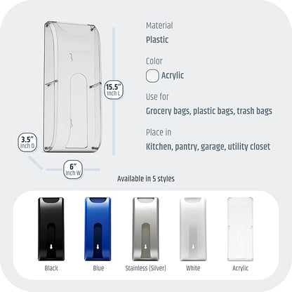 Manterio Wall Mount Plastic Bag Organizer | Durable Plastic Grocery Bag Saver | Smudge Proof, Fingerprint Resistant (Acrylic)