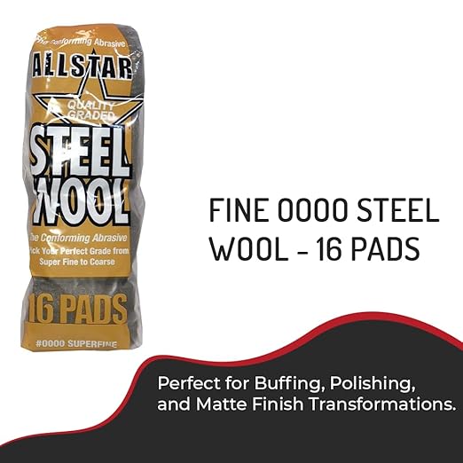Hi-Tech 74016 Fine 0000 Steel Wool - 16 Pads, Perfect for Buffing, Polishing, and Matte Finish Transformations