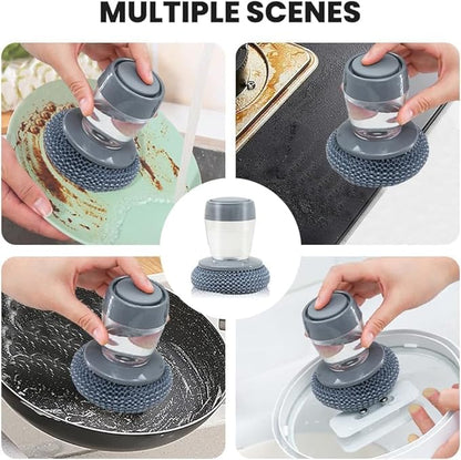 Multifunctional Pressing Cleaning Brush, Kitchen Soap Press Dispensing Brush, Metal Sponge with Detergent Dispenser (PET)