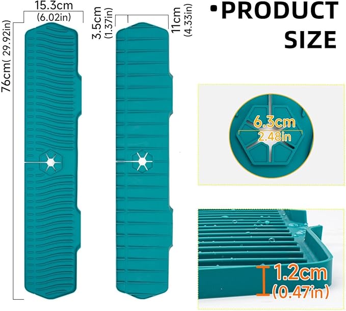 30 Inch Sink Splash Guard, Large Size Kitchen Sink Splash Guard, Longer Silicone Faucet Handle Drip Catcher Tray for Kitchen Countertop, Bathroom, Farmhouse (Green)