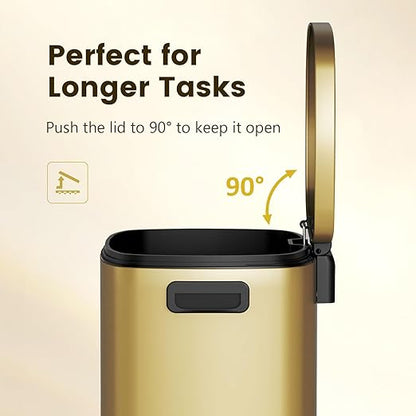 ELPHECO Kitchen Trash Can with Lid Soft Close, 13 Gallon / 50L Stainless Steel Pedal Garbage Can, Heavy-Duty Step Wastebasket with 20 Bags, Removable Bucket, Home Office, Kitchen, Titanium Gold