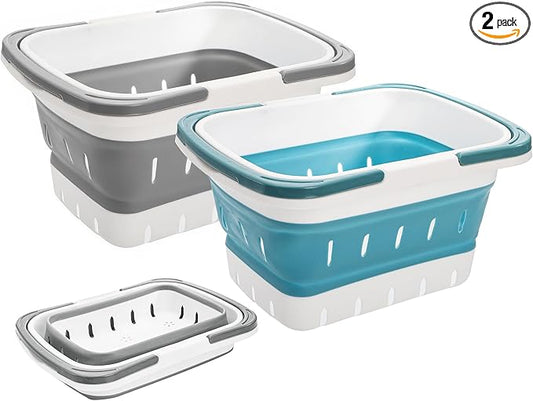 Kingrol 2-Pack Portable Shower Caddy Tote, Collapsible Plastic Storage Basket with Handle, Organizer Bin for Bathroom, Kitchen, College Dorm, Gym, Pantry, Garage