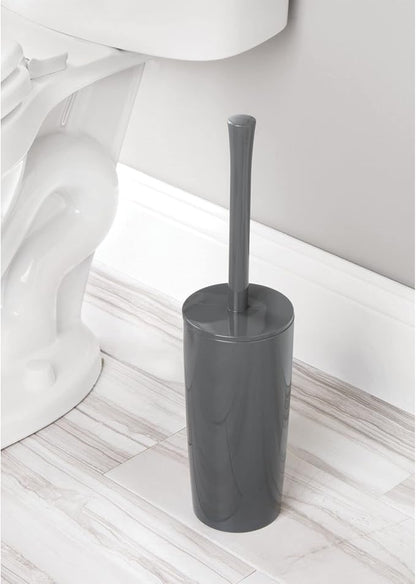 mDesign Slim Plastic Toilet Bowl Brush and Holder Set, Modern Compact Storage Organizer Cleaner Scrubber for Toilet - Heavy Duty Cleaning Plunger for Bathroom, Aura Collection - Charcoal Gray