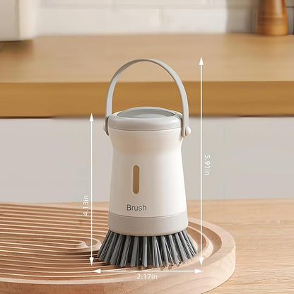 Soap Dispenser Dish Brush Palm Brush- Kitchen Dish Brush with Handle, Refillable Dish Soap Dispenser for Kitchen, Scrub Brush (Grey)