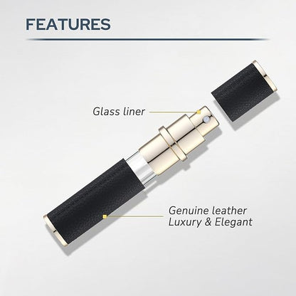 Fusupak Travel Perfume Bottle Refillable - Mini Portable Cologne Atomizer Sprayer - Empty Travel Size Fragrance Pump Dispenser Container for Men - 10ml Black 2PCS Small Pocket Leather Refill Sample
