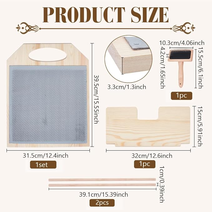 BENECREAT 15.5x12.4inch Wool Blending Board Carding Brush Set, Fiber Blending Board with 1pcs Wool Brush 2pcs Wood Craft Sticks for Mix Colors, Organize Wool Fibers