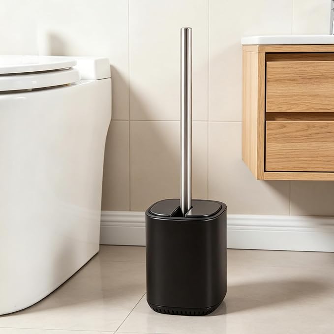Toilet Brush and Holder Set Toilet Bowl Brush Stainless Steel Automatic Open lid Toilet Bowl Cleaner Brush Set Toilet Scrubber Kit Toilet Cleaning Brush for Bathroom